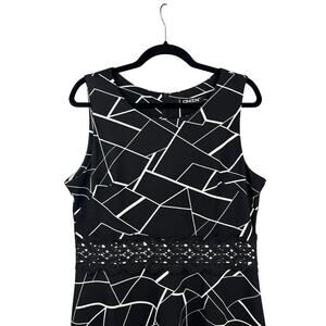 OWIN Women’s Black Tank Dress Size XL – White Geometric Print & Lace Detail